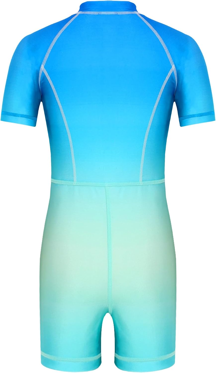 Beach Jumpsuit Boys Girls Short Sleeve Zipper Front Swim Leotard for Pool Swimwear Diving Summer Camp