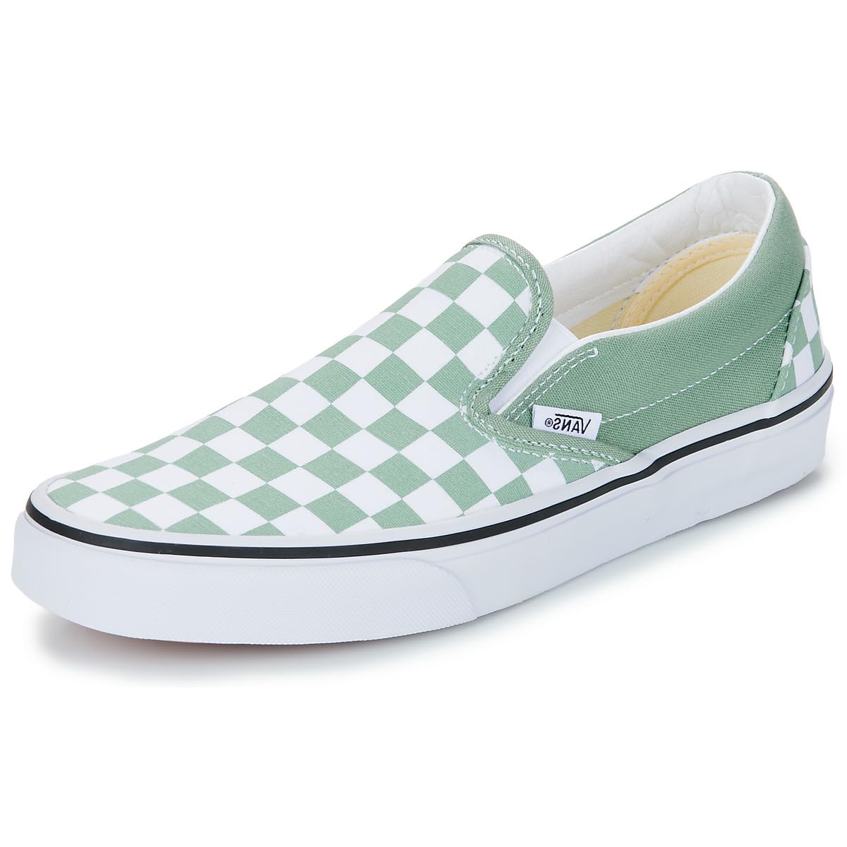 Vans Classic Slip-On Unisex Shoes Size 7.5, Color: Color Theory Checkerboard/Cloud White-Green