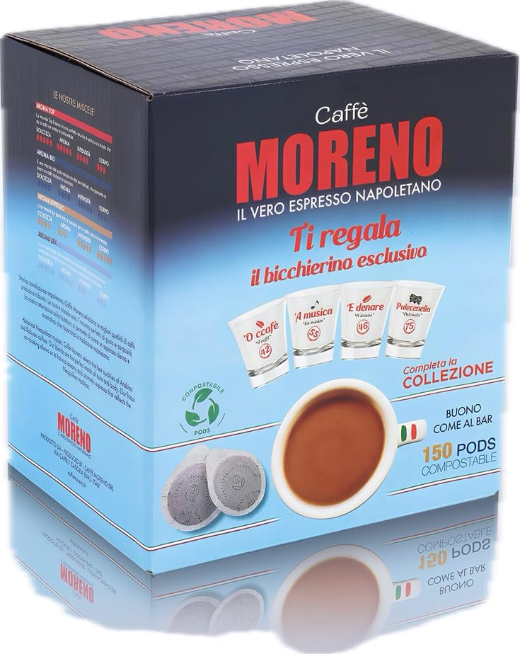 CAFFE MORENO Aroma TOP ESPRESSO, 150 ESE Paper PODS, medium to dark roast, made in Italy, Il Vero Espresso Napoletano