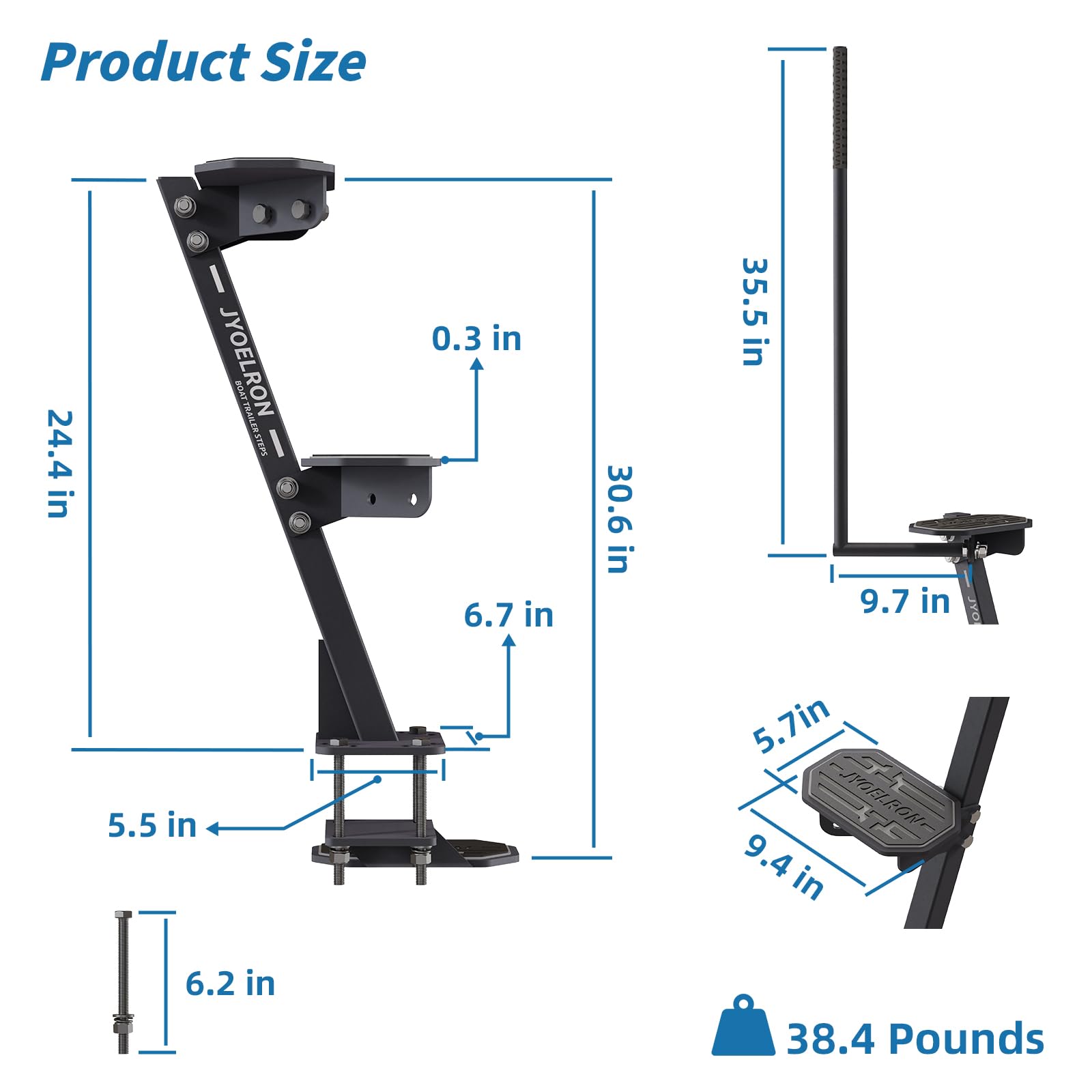 4 Step Boat Ladder 4-Step Boat Trailer Steps For Tongue – Heavy Duty Ladder With Non-Slip & Handle, 500 Lb Capacity Boat Launch Accessory - View #12