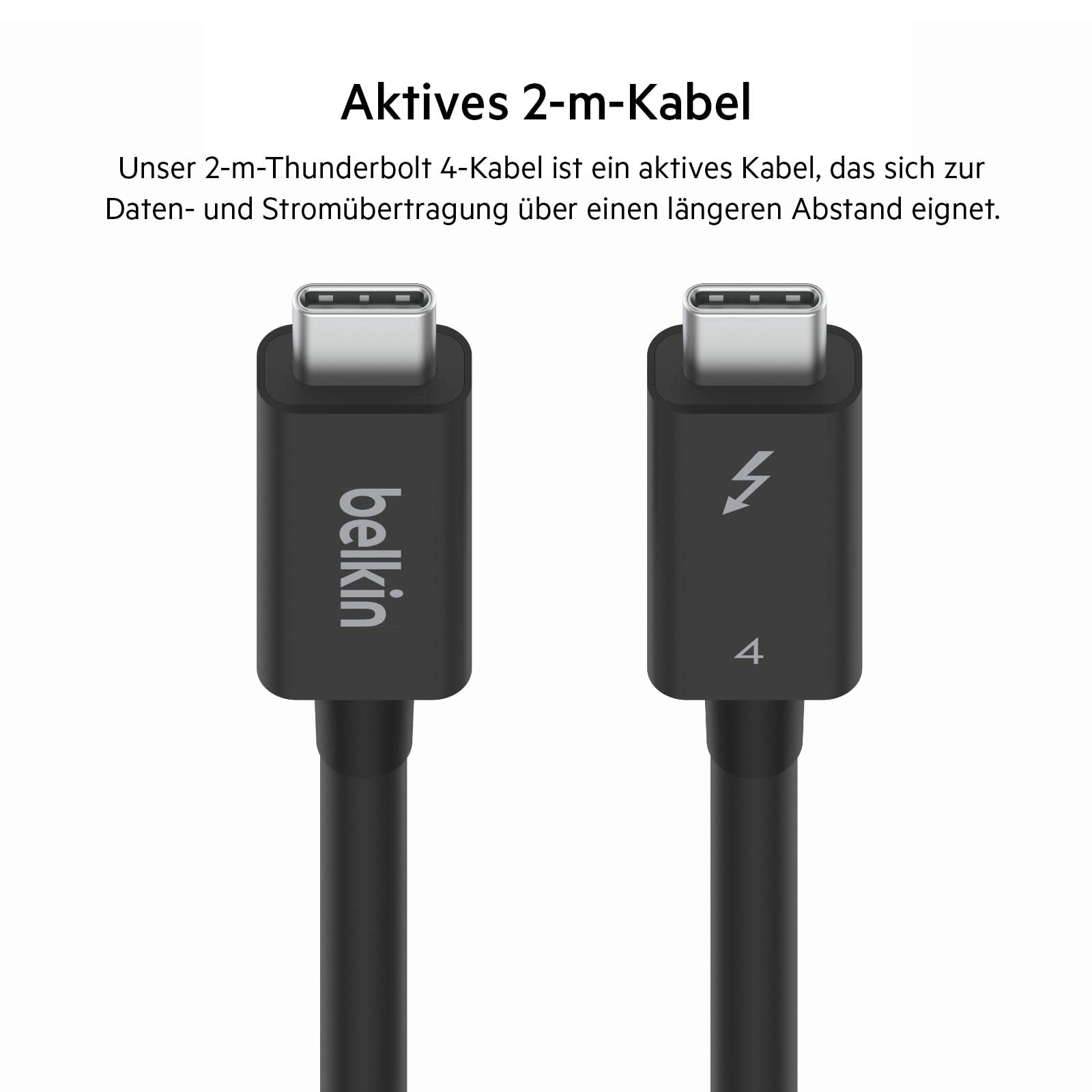 Belkin aktives Thunderbolt 4-Kabel, USB Type C-Verbindung mit 100W Power Delivery, PD-fähig, USB-4-konform und kompatibel mit TB3, MacBook Pro, iPhone 16 Pro/15 Pro, eGPU und anderen Geräten, 2m