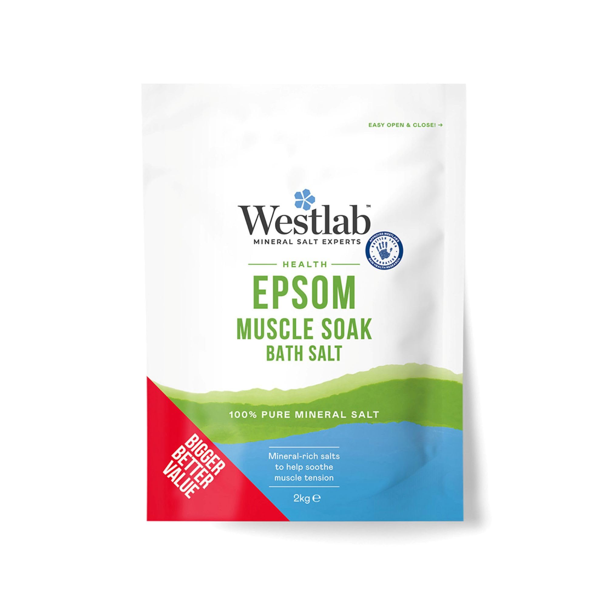 Westlab - Reviving Epsom Salt - 2kg Resealable Pouch - 100% Natural, Pure & Unscented Mineral Salts - Supports Sleep and Relieves Aching Muscles