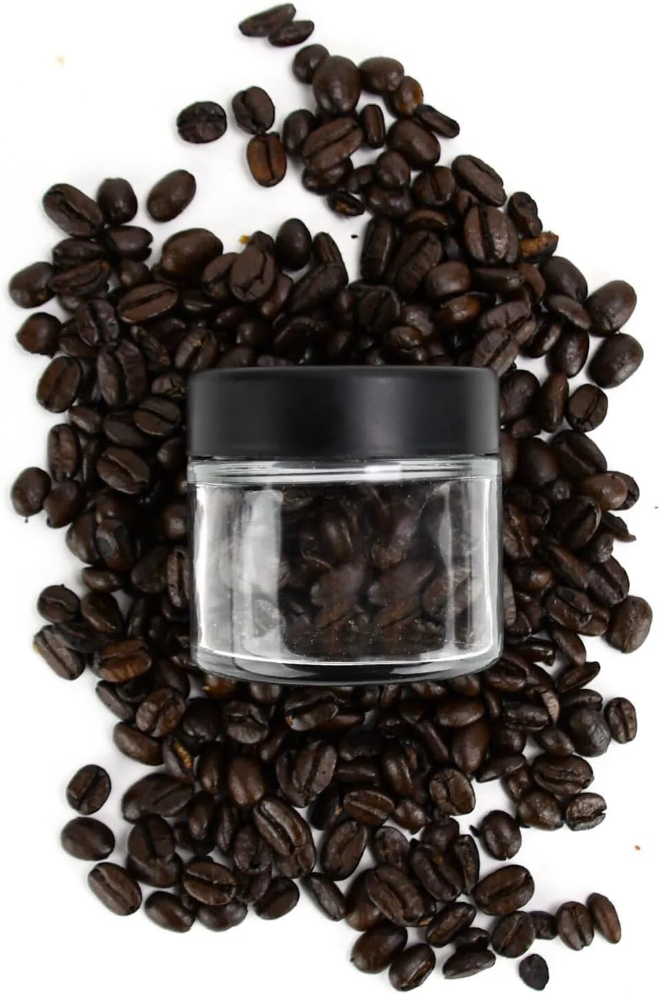 Human Objects | 2oz Clear Glass Jars with Child Resistant Black Caps – 3.5 Grams - 200 Count - Refillable Airtight Containers for Herbs, Spices, Food, Oil, Wax, Cosmetics, Skincare, Samples, & More