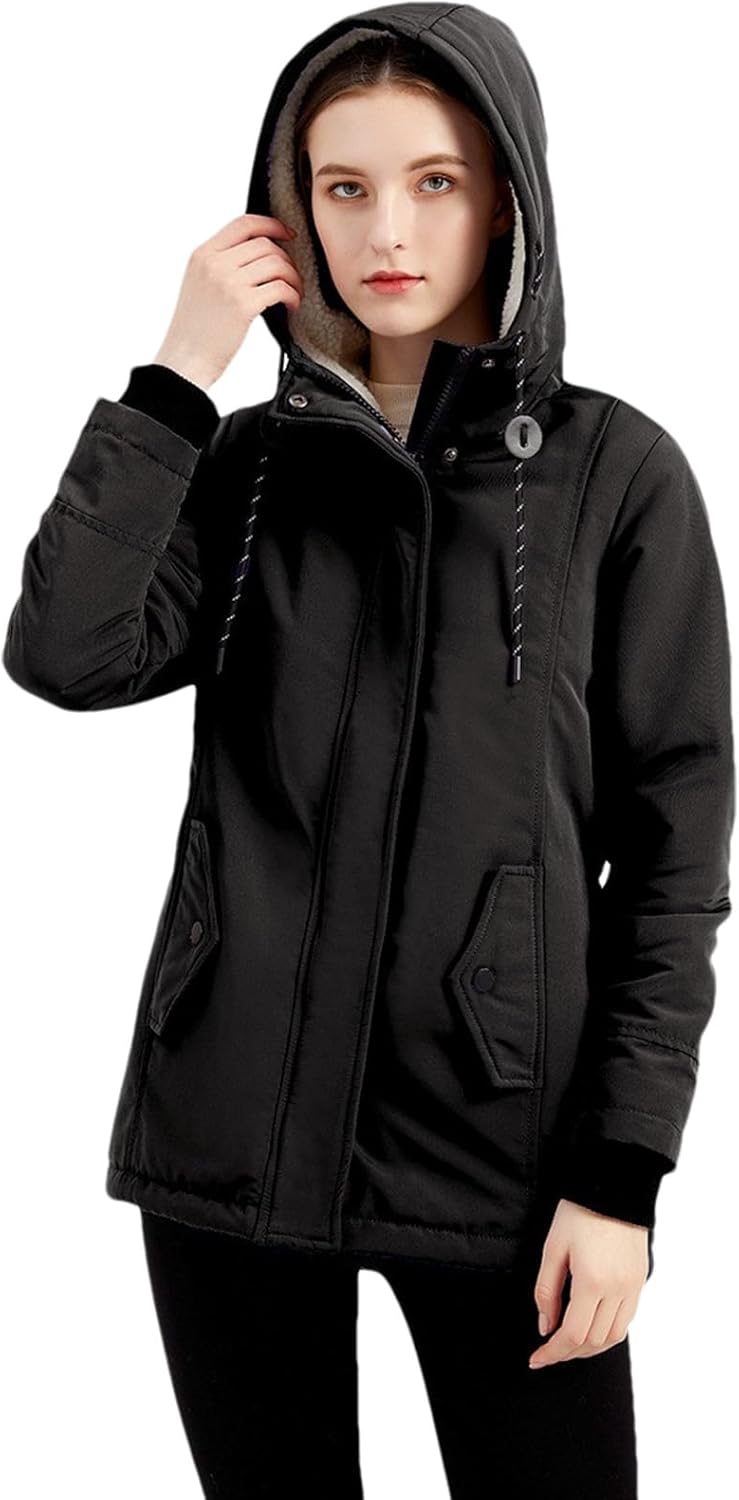 ANUFER Women's Short Parka Coat Winter Warm Fleece Lined Hooded Coat Jacket - Image 6