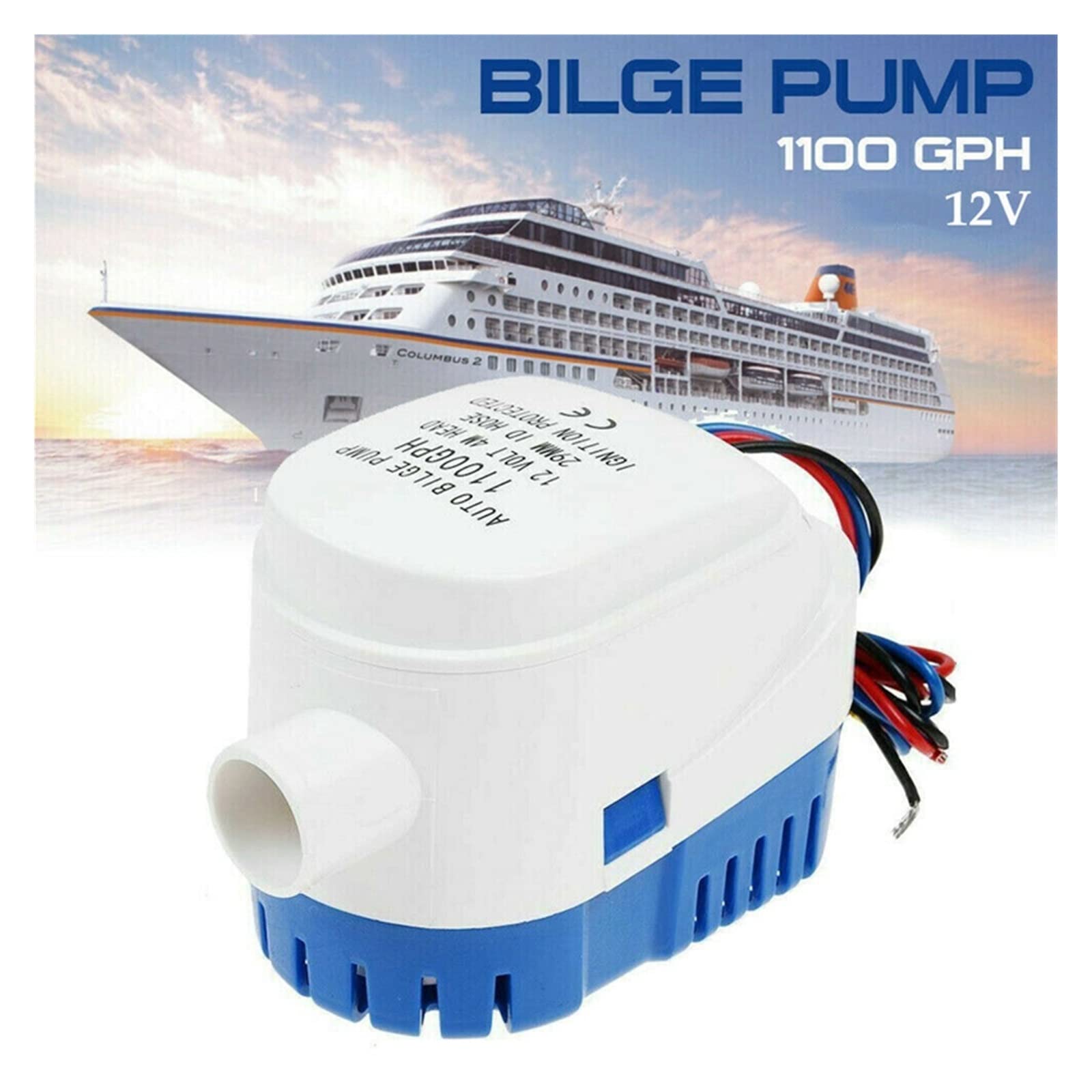 Petite Pompe Submersible réglable Pompe à Eau de cale Automatique Pompe Submersible Automatique for Bateau Marin 12V 1100GPH