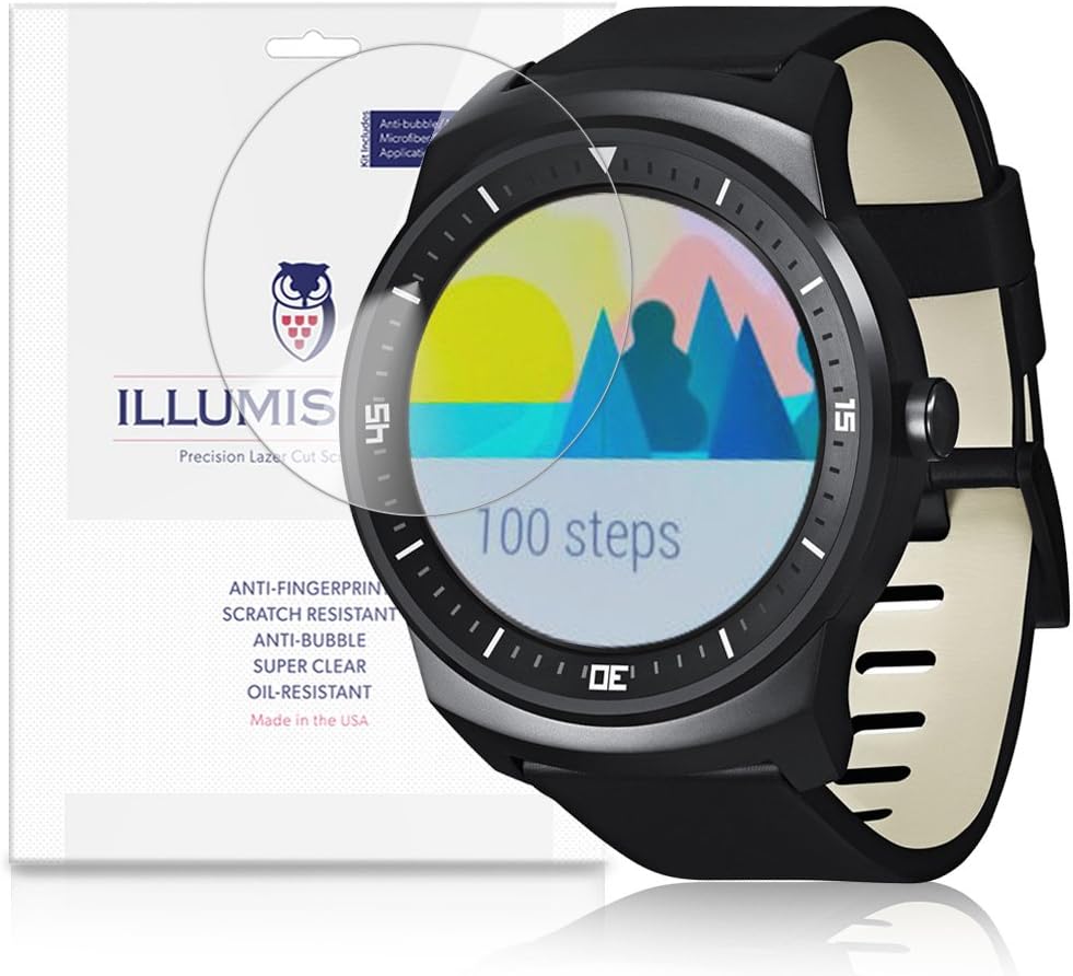 ILLUMISHIELD Screen Protector Compatible with LG G Watch R (3-Pack) Clear HD Shield Anti-Bubble and Anti-Fingerprint PET Film