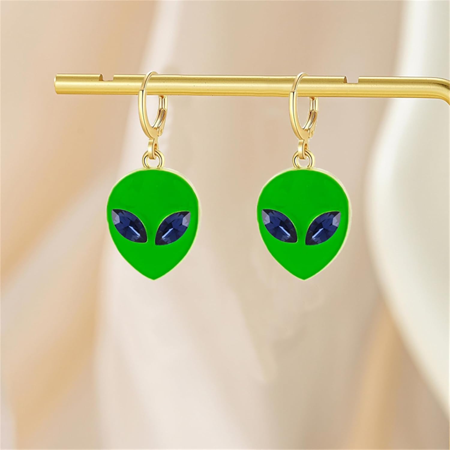 Dreuyet Alien Hoop Earrings for Women Crystal Cute Green Alien Head Dangle Earrings Funny Novelty UFO Space Statement Jewelry - Image 3