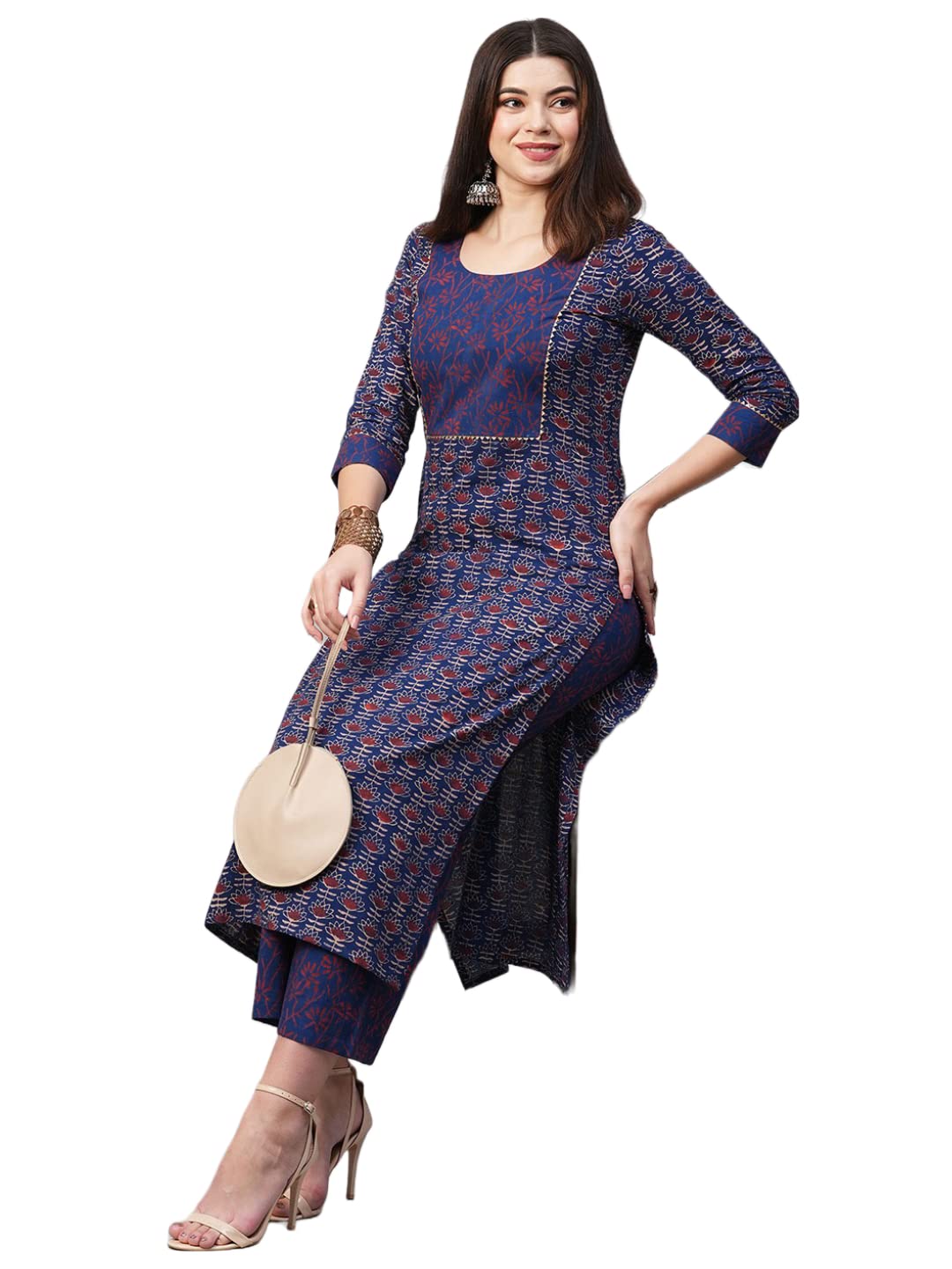 ANNI DESIGNER Women's Cotton Blend Straight Printed Kurta & Pant