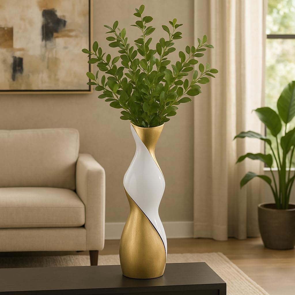Elegant Twisted Ceramic Vase for Living Room and Home Decor Accent - Ideal for House Decor and Table Displays - Decorative Flower Vase for Entryway, Bedroom, or Office Desk - 24", Gold & Metallic