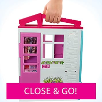 Barbie Doll and Dollhouse, Portable 1-Story Playset with Pool and Accessories, for 3 to 7 Year Olds, GWY84