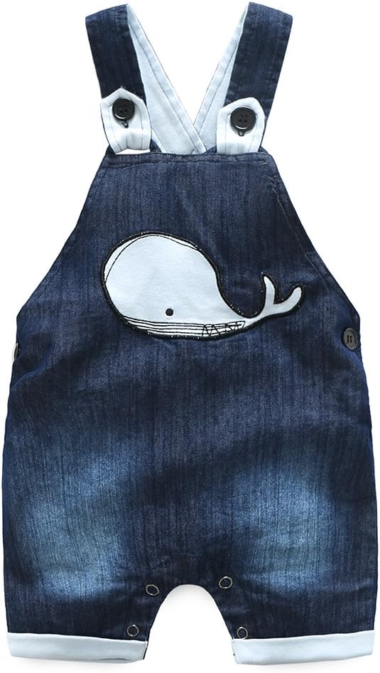 Cute Baby Boys Clothes Toddler Whale Jeans Romper Set with Blue Short Sleeve T-Shirt