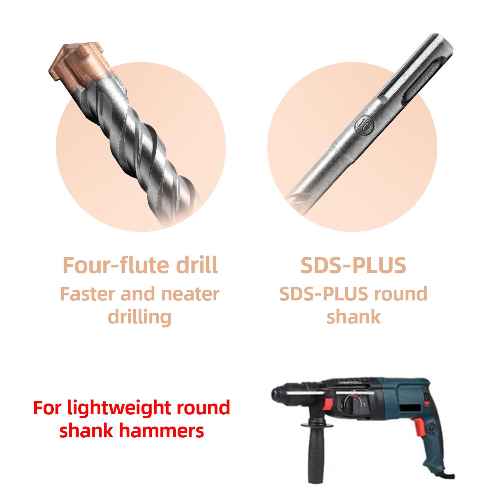 Punte SDS Plus Per Calcestruzzo - Set Professionale 28mm X 350mm, 4 Taglienti In Metallo Duro