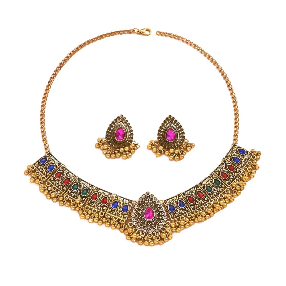 Indian Wedding Bridal Traditional Bohemian Jewellery Set for Women Girls Antique Oxidized Ethnic Party Prom Wear Statement Necklace Earring Tassel Bollywood Choker Punk Crystal Fashion Gift for Bride