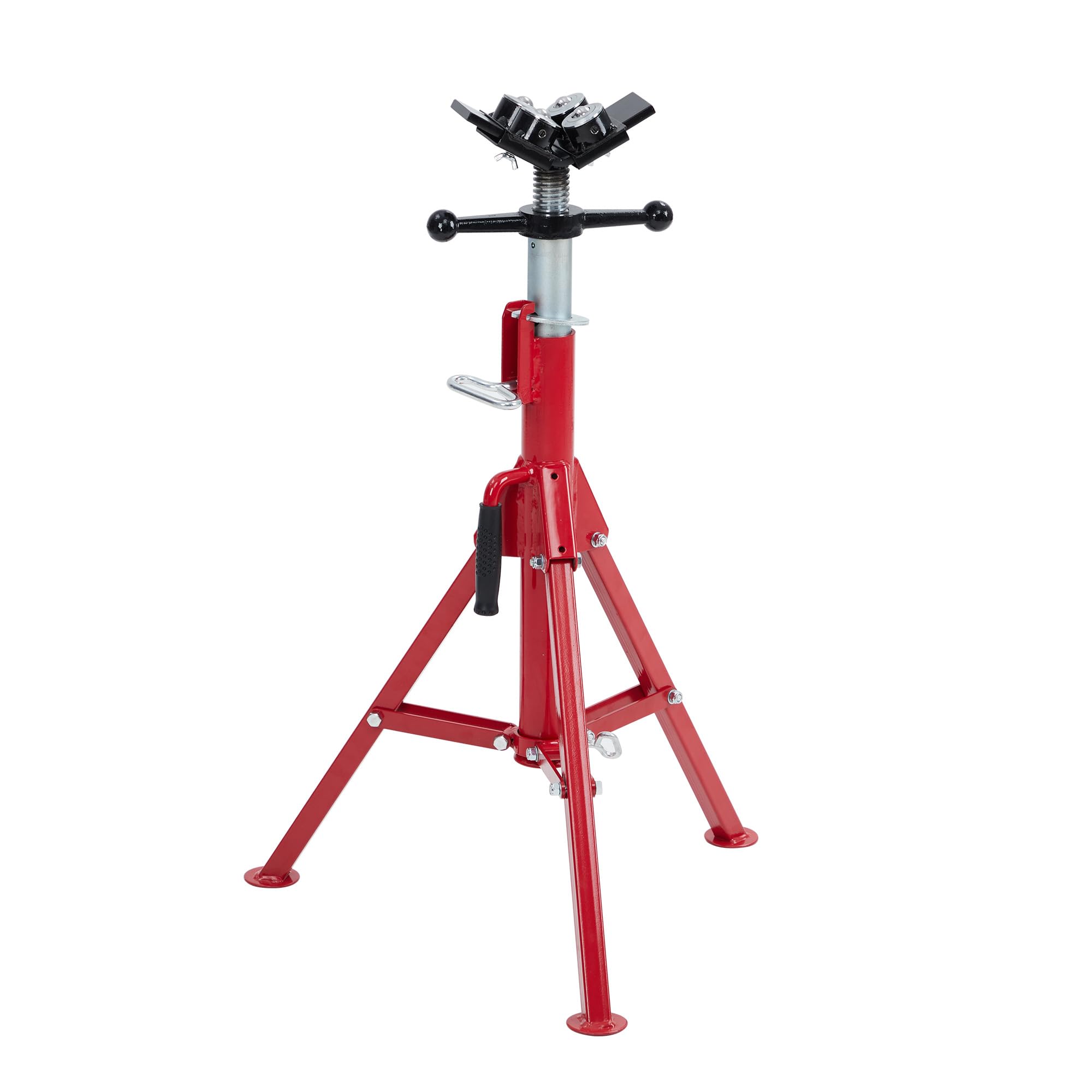FinerFurnis Pipe Jack Stand with 4-Ball Transfer V-Head - 2500 LBS Capacity, Adjustable Height 28-52 Inch, Heavy-Duty Welding Pipe Stand with Folding