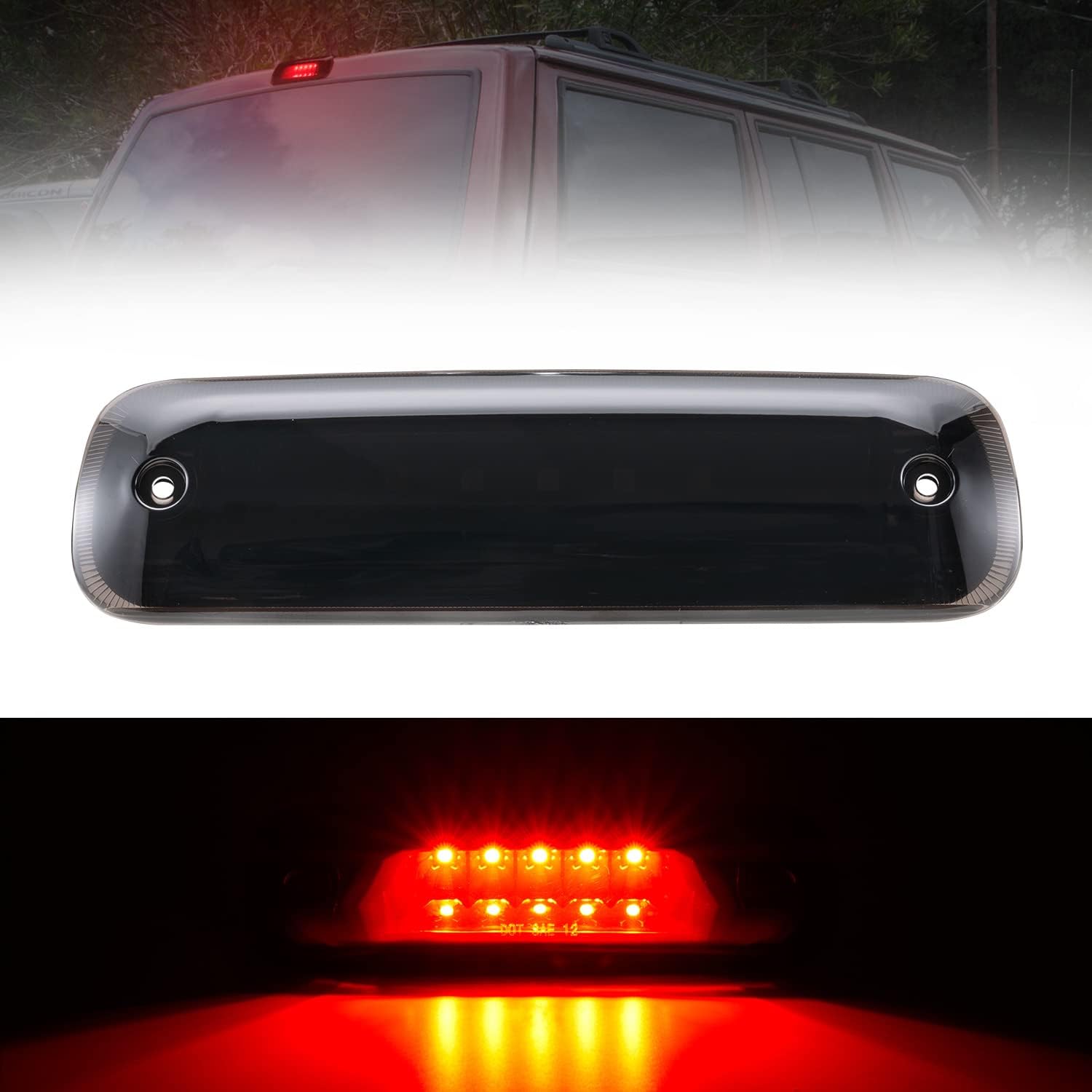 HAKA TOUGH LED 3rd Third Brake Light, Rear Brake Center High Mount Stop Tail Light for Jeep Cherokee 1997 1998 1999 2000 2001 Accessories,Replace OEM # 55155614AE,Smoked,1PCS