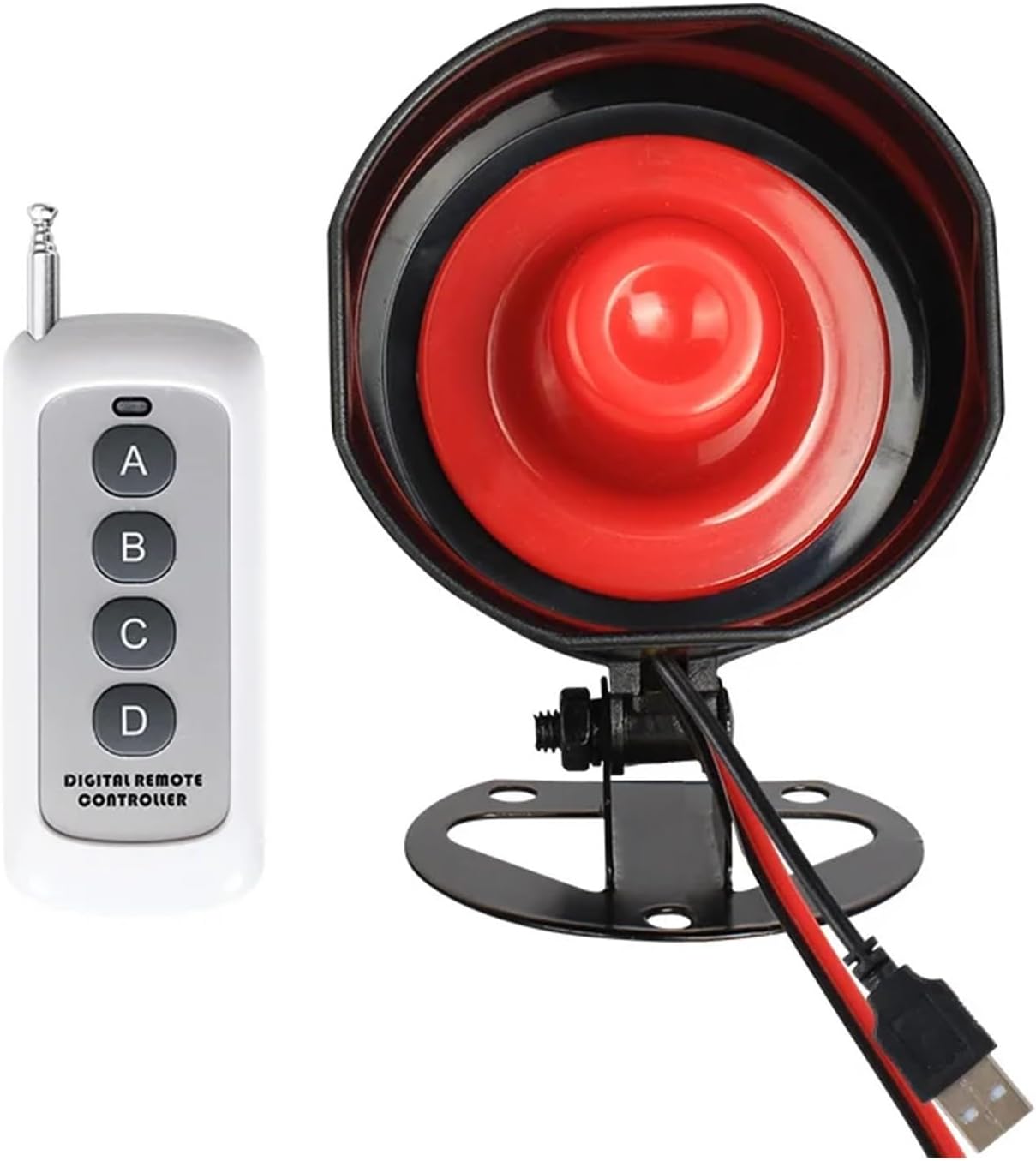 Wireless Programmable MP3 Car Horn 4 Key Remote Customizable Siren Horn 30W Compatible with Vehicles(With Remote Model A)