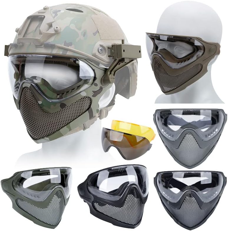 Tactical Fast Helmet Mount PC Mask with Goggles Outdoor Airsoft Paintball Shooting Sports Gear