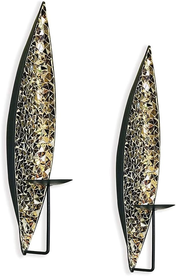 Bella Palacio” Glass Mosaic & Metal Wall Mounted Decorative Candle Holder Wall Sconce,Set of 2, Large Size 18 in. Light Weight Wall Decor (Golden Sands)