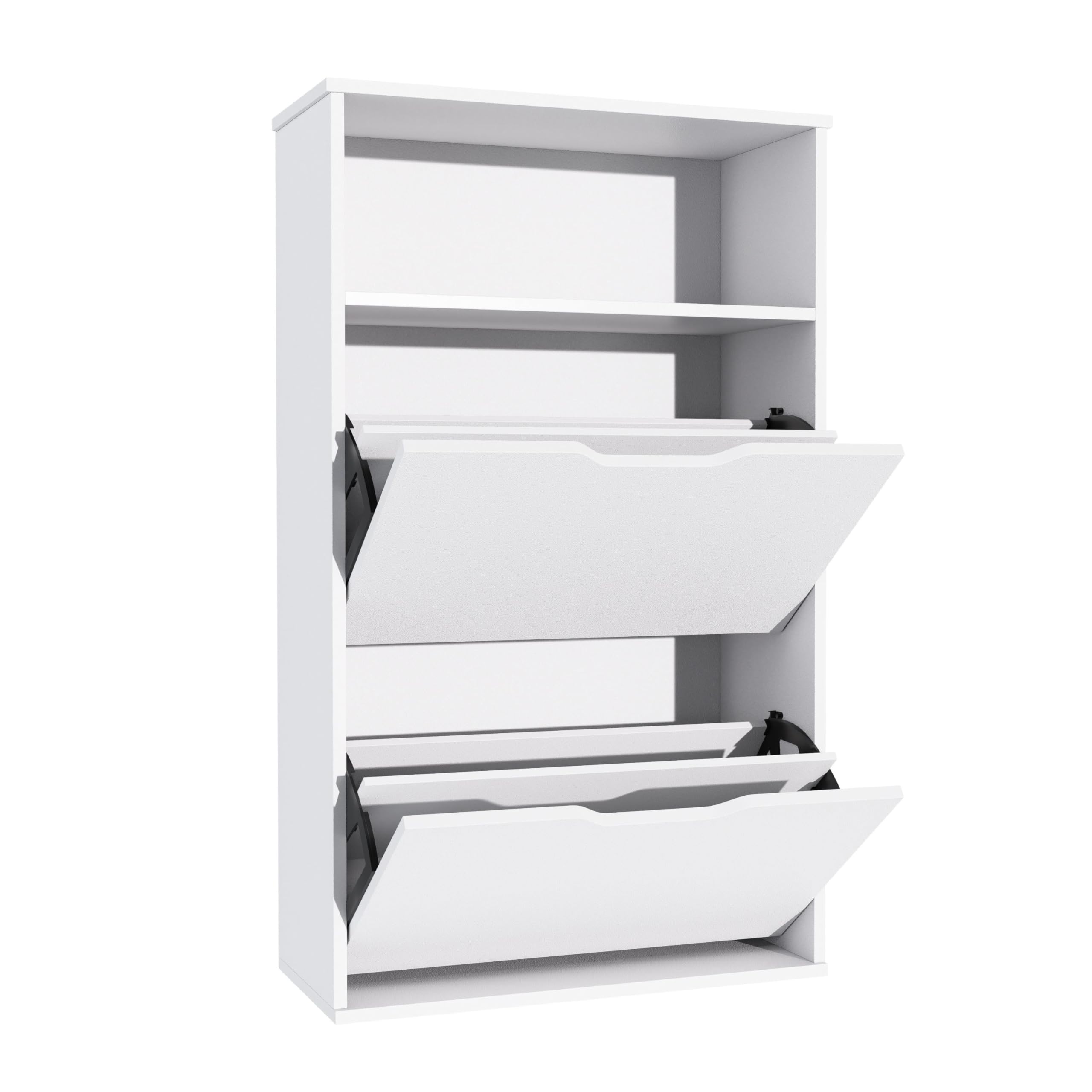 Garvis Doppellagig Schuhschrank 2 Klappen + Ablage – Hohe Kapazität (12 Paar) – Schmal 60x102x28 cm – MDF Weiß Rustic (Weiß Doppellagig)