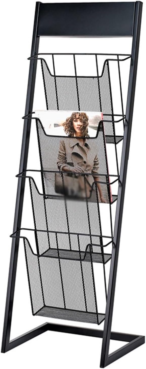 Floor-Standing Magazine Rack, 4-Layer Brochure Display Stand Floor Standing Literature Magazine Rack Holder Newspaper Stand for Products Exhibition Fairs Show,Display Rack(Black)