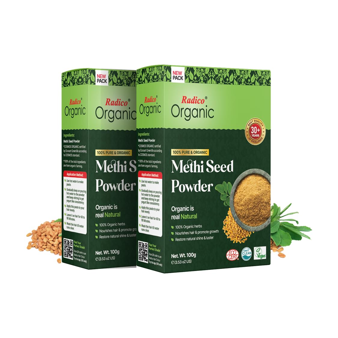Radico ORGANIC METHI 100% naturalny BIO Organic wegański wzrost włosów, przeciw wypadaniu włosów, przeciw starzeniu, pielęgnacja, objętość, odżywcza maska do włosów i szampon 2 w 1 z ECOCERT, HAL