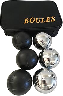 BuyBocceBalls Listing - Unique 6 Ball 73mm Metal Bocce/Petanque Set with 3 Silver Balls and 3 Black Balls