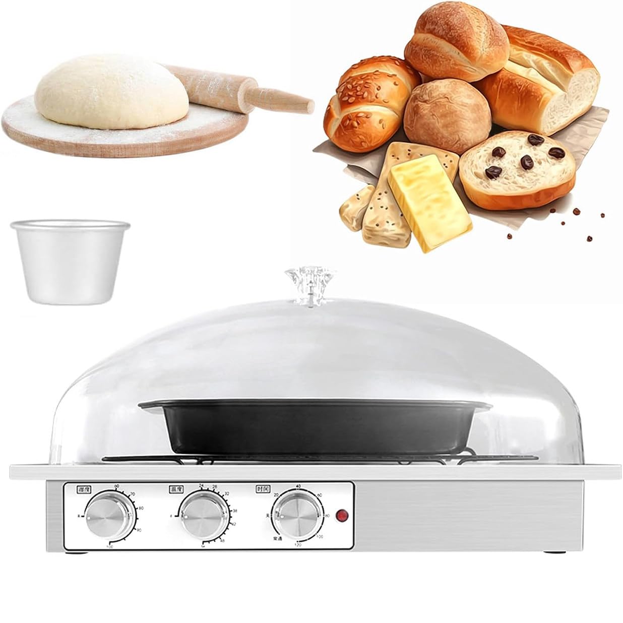 Dough Proofing Box, Electric Bread Dough Proofer Machine, Adjustable 24~54°C Temperature, 0-120min Timing, Sourdough Bread Making Tools Kit 510 * 360 * 290mm
