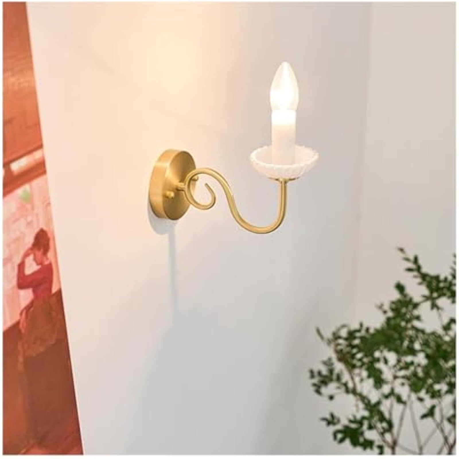 Lampada da Parete Decorativa in Ottone, Lampada da Parete per Bagno, Lampada da Parete in Vetro Bianco Oro Vintage, Lampada da Parete per Interni, Applique da Parete