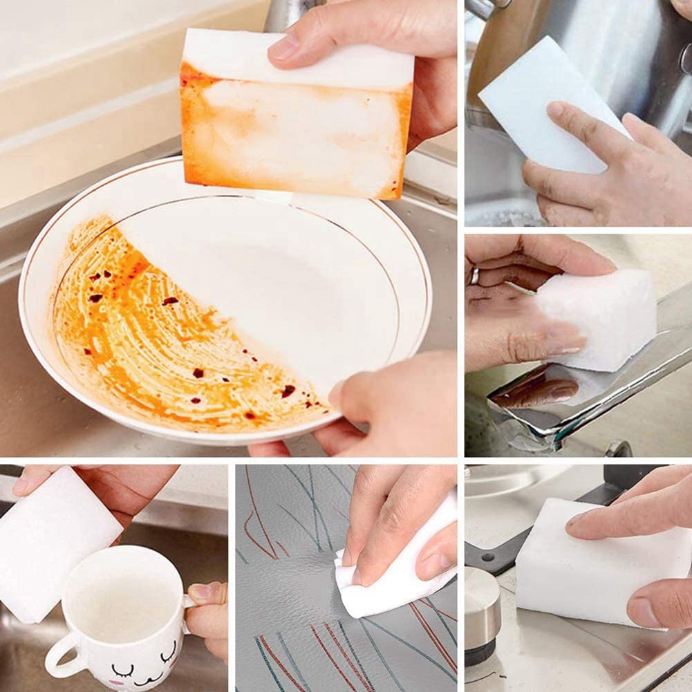 Esponjas de limpieza, paquete de 100 almohadillas de espuma multifuncionales de alta calidad para la limpieza de platos y el hogar, duraderas y absorbentes, fáciles de usar