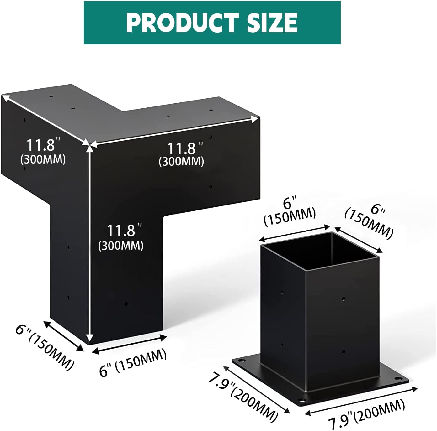 Pergola Bracket Kit, 6x6 Powder-Coated Carbon Steel Post Bracket, Right Angle Woodworks Pergola Kit, Thickened Plate Outdoor Pergola Hardware Kit, 4 Bracket Shoulders 4 Boots Includes Screws