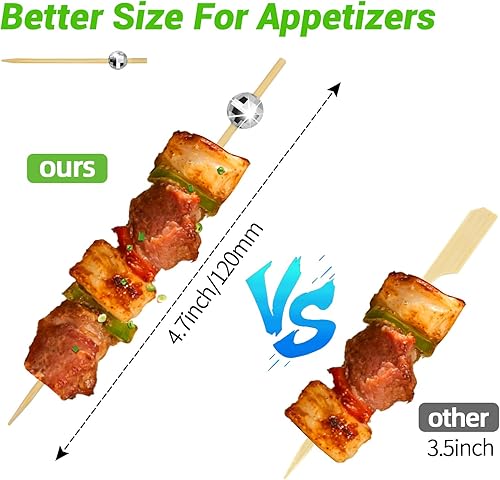 Miniatura 2 de 100 palillos de cóctel, palillos de dientes decorativos de bola de discoteca para aperitivos, brochetas de cóctel plateadas para aperitivos, púas