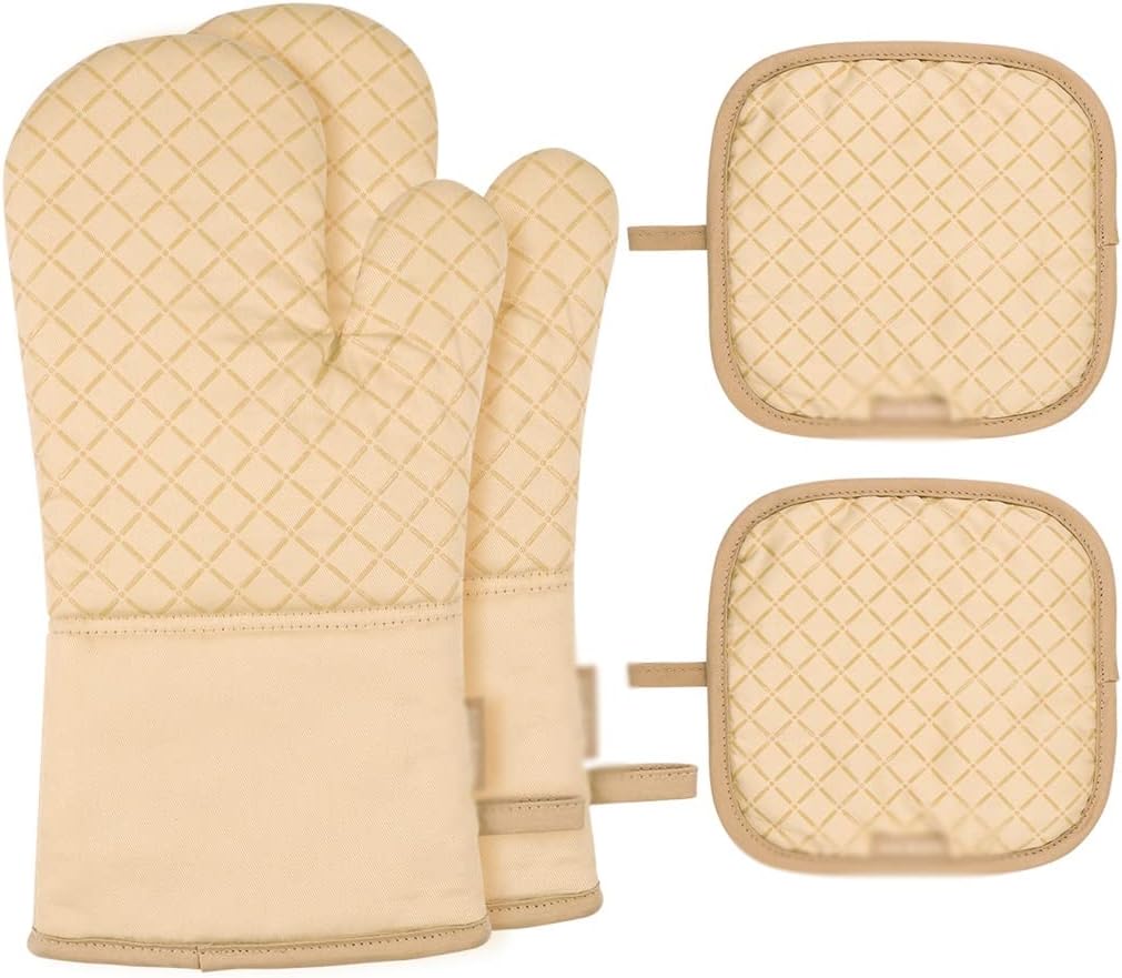 1 Set of Oven Gloves Heat-Resistant Pot Holder Mat Kitchen Baking