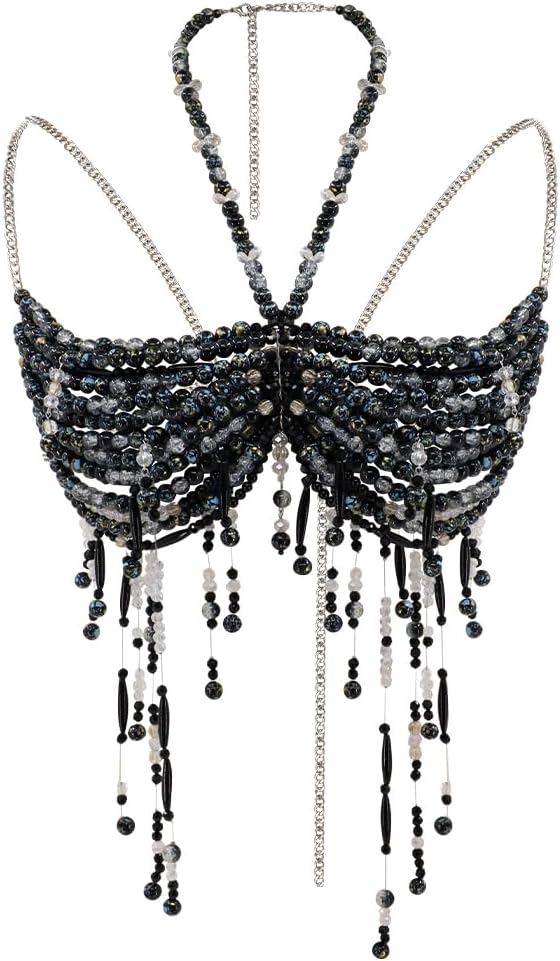 Luxury Beaded Body Chain, Blue and Green Crystal with Gold Accents,Mermaid Costume Bra Rave/Festival/Burlesque Bra Top