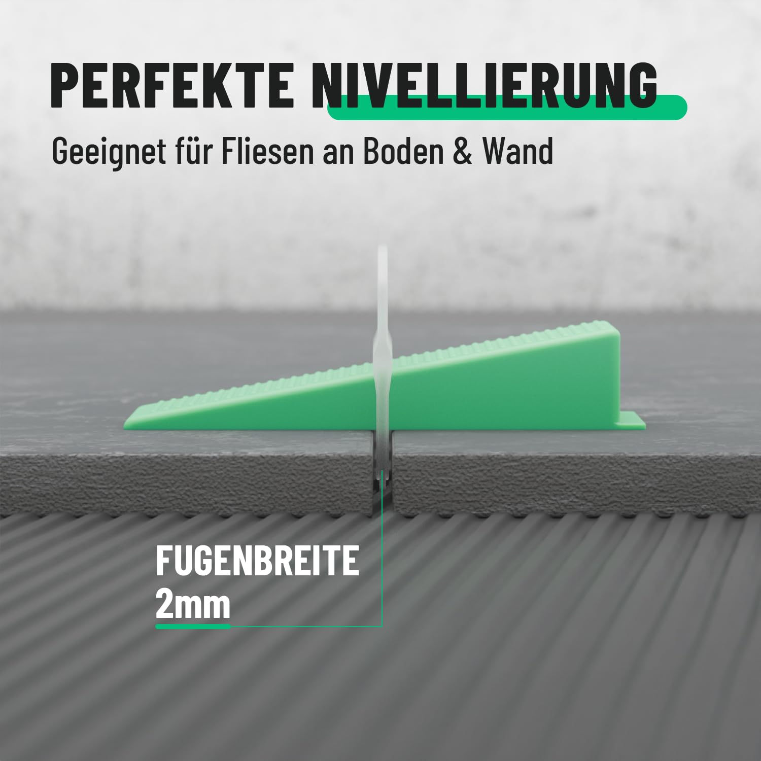 greate 1100-teiliges Fliesen Nivelliersystem 2mm - Fliesenverlegehilfe Set mit 1000 Zuglaschen & 100 Keile - Fliesen Verlegehilfe - Fliesenkeile