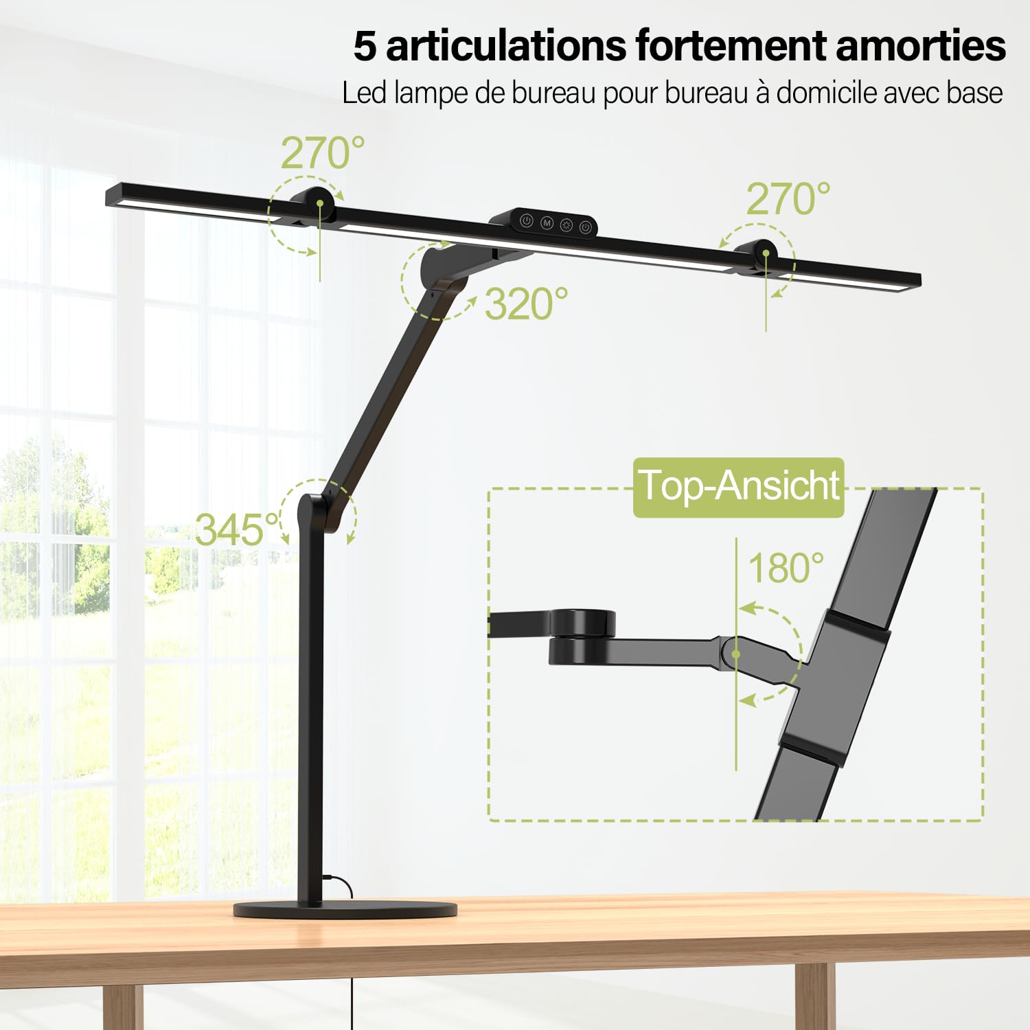 1500 Lumen Schreibtischlampe LED dimmbar – 24W Tageslichtlampe mit Sockel und Umgebungslicht, drehbare Tischlampe für Homeoffice & Büro, automatische Schreibtisch Monitor Lampe zum Zeichnen & Arbeiten