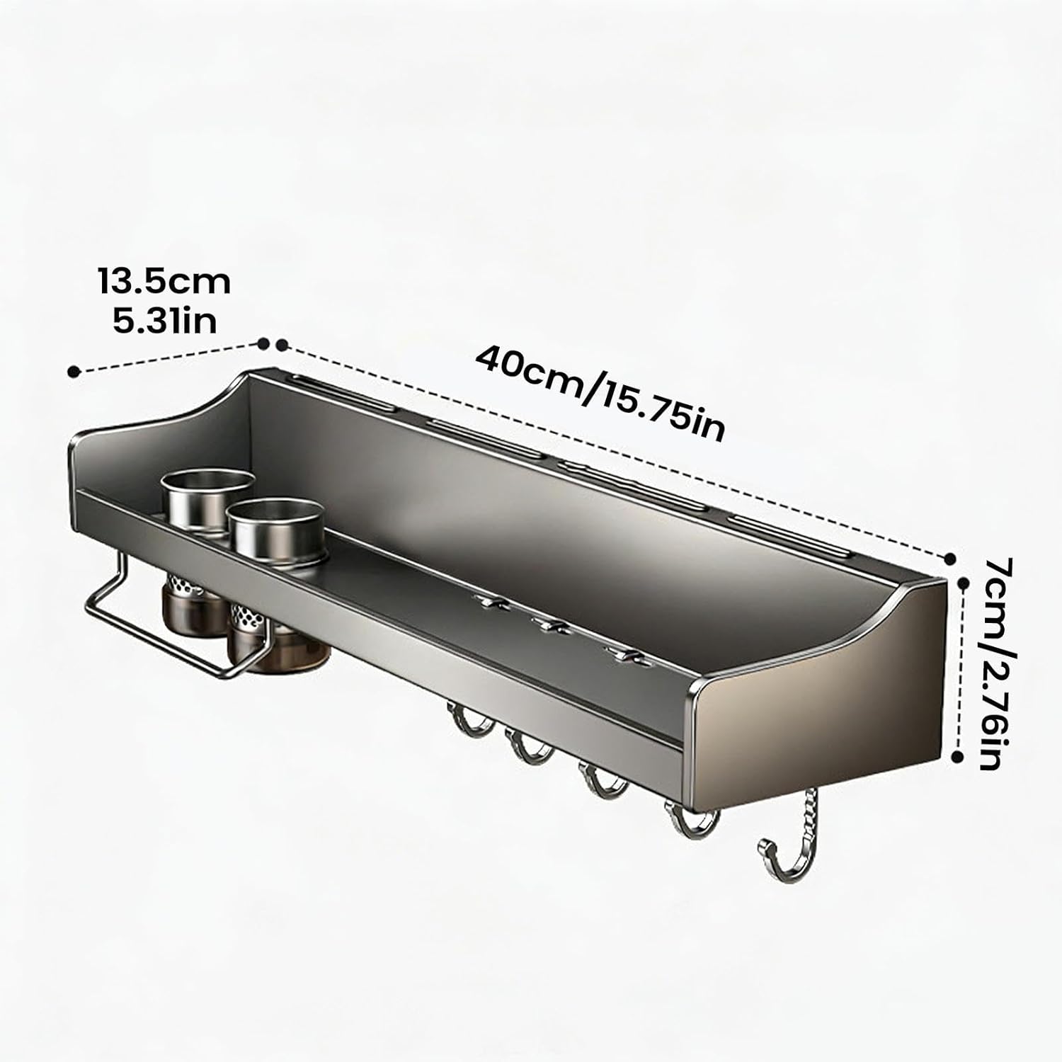 Space Saving Holder - 40cm No Drill Adhesive Rack, Strong Sticky Organizer Shelf, Space Saving Kitchen Storage, Durablee Wall Mount Holder for Family Home Indoor Counter Cabinet Cooking Utensil
