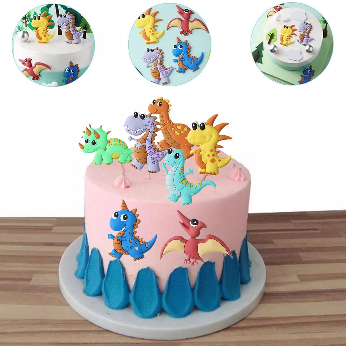 Cartoon Party Green Dinosaur Doll Cake Topper Plug-in Boy Girl Birthday Cake Decoration Mori Dinosaur Jurassic Park Theme  15