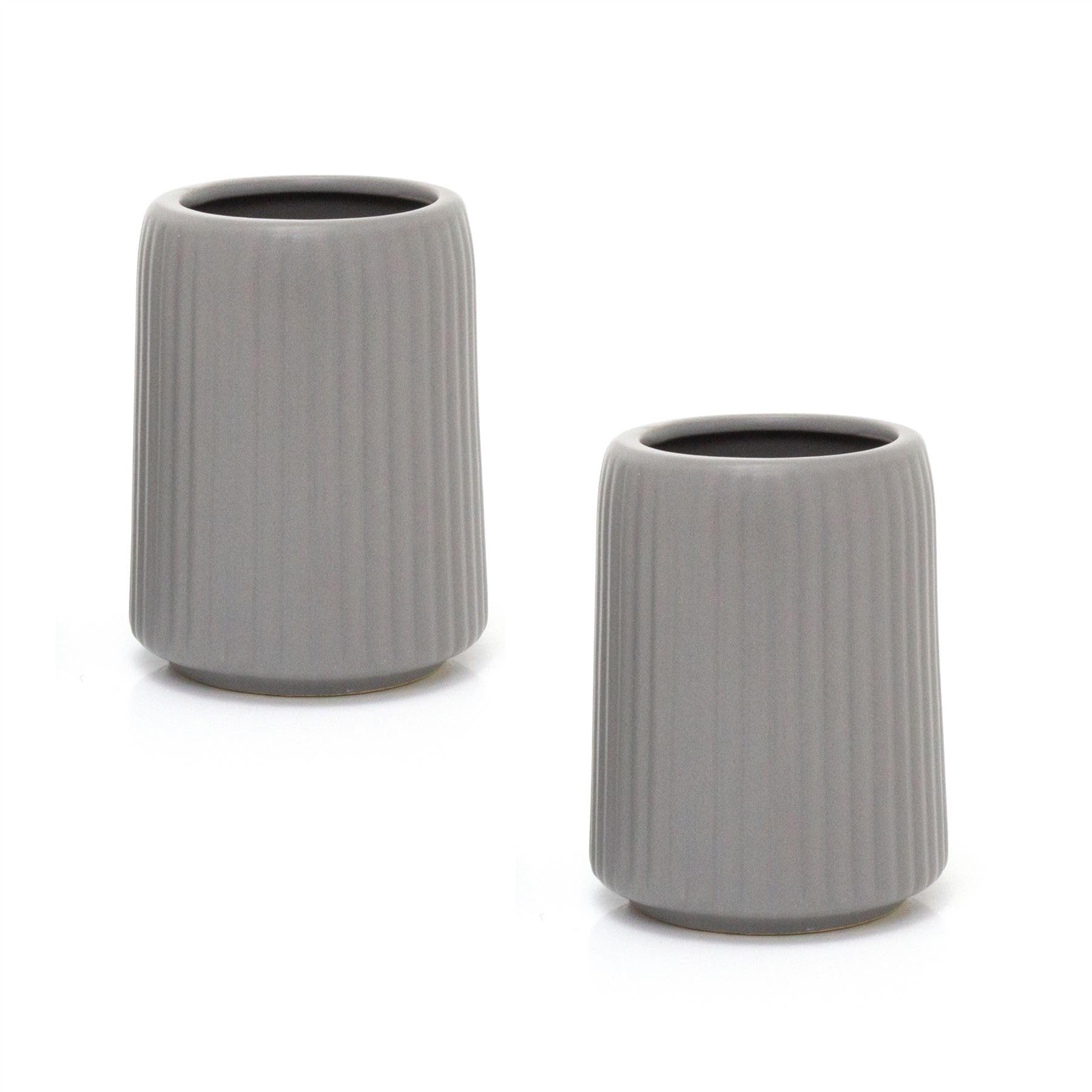 Carousel Home Grey Pack Of 2 Matt Ceramic Ridged Toothbrush Holder | Bathroom Caddy Toothbrush Pot Toothbrush Stand | Bathroom Tumbler Storage Cup