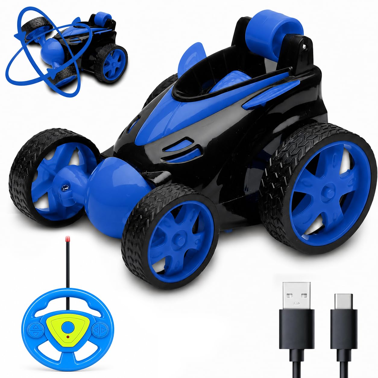 Blue 360° Rotating & Rolling Stunt Car Toy | Spin, Stunt, Flip Functions | Remote Control Stunt Car Toy for Kids | Toys for Boys 7-14 Years | Birthday Gift for Kids-image-45