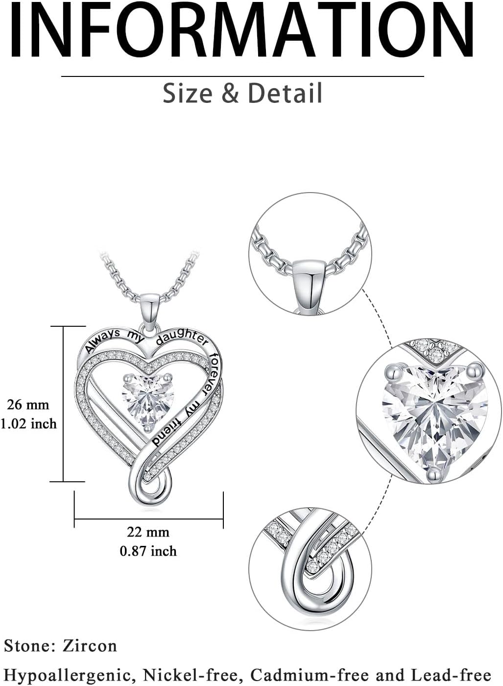 I Love You for Always and Forever Love Heart Pendant Necklaces for Women Jewelry Mothers Day Birthday Gifts for Women/Sister/Friends/Daughter/Mom/Grandma and Yourself
