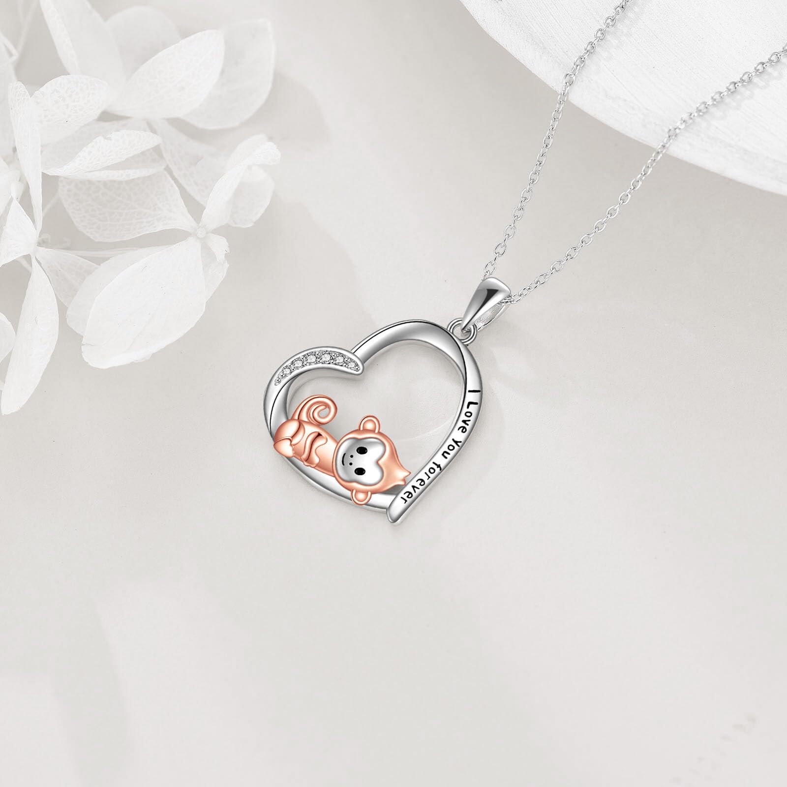 POPLYKE Herz Halskette für Frauen 925 Sterling Silber Tier Anhänger Halskette Liebe Herz Anhänger auf 18" Kette mit 2" Verlängerung