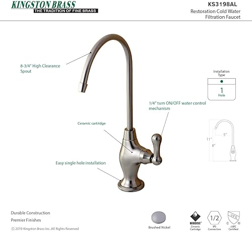 Miniatura 7 de Kingston Brass Gourmetier KS3192AL - Grifo de filtración de agua de un solo mango, latón pulido, 10.81 x 4.63 x 1.75 pulgadas