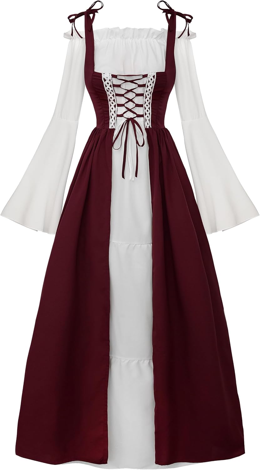 JerrisApparel Women Renaissance Lace Up Dress Medieval Gown Vintage Halloween Costume
