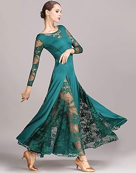 競技ダンス　ドレス Amazon.co.jp: ZX レディース 社交ダンスドレス レーススリーブ