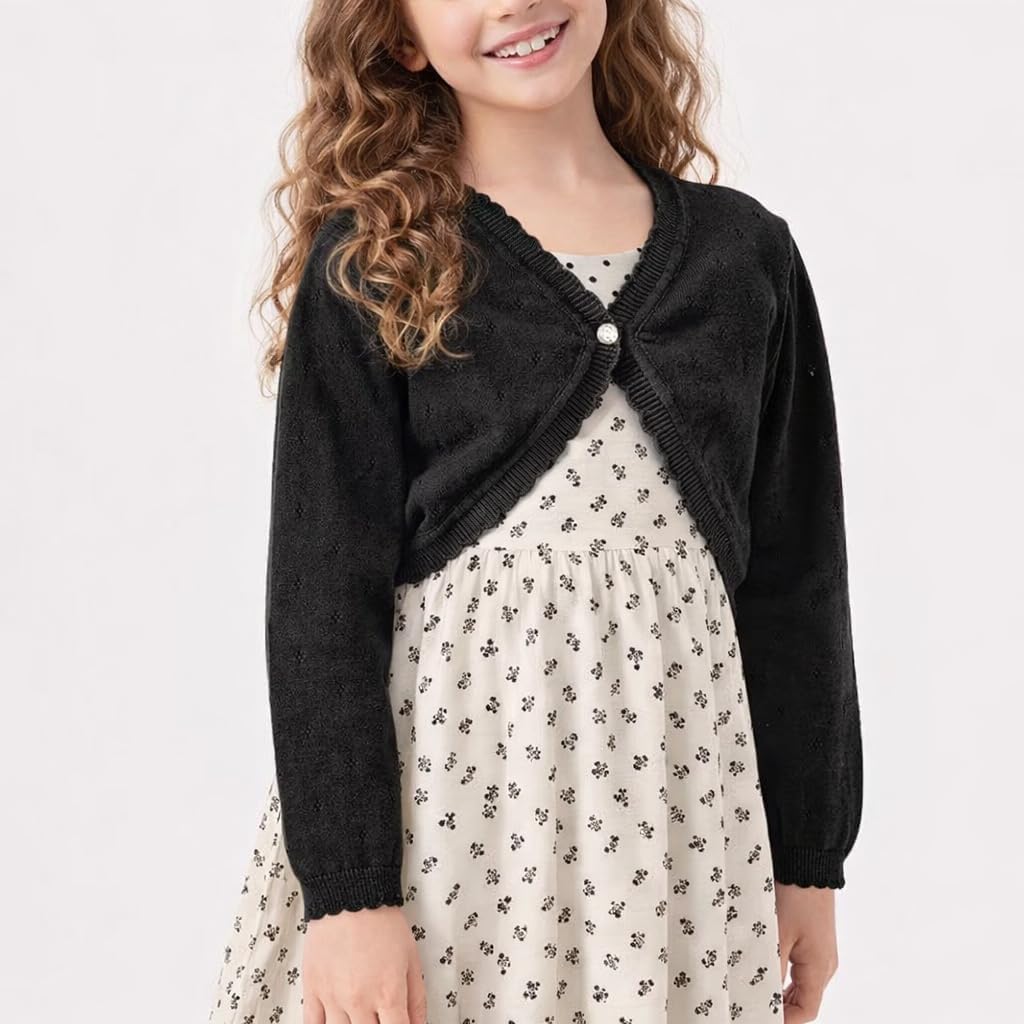 Girls Cardigan Toddler Baby Bolero Shrug Sweater Knit Crop Jacket Long Sleeve Button Closure - Image 4