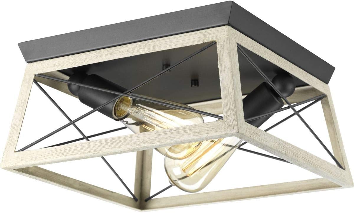 Progress Lighting Briarwood Collection Whitewashed Two-Light Farmhouse Flush Mount Ceiling Light, Graphite