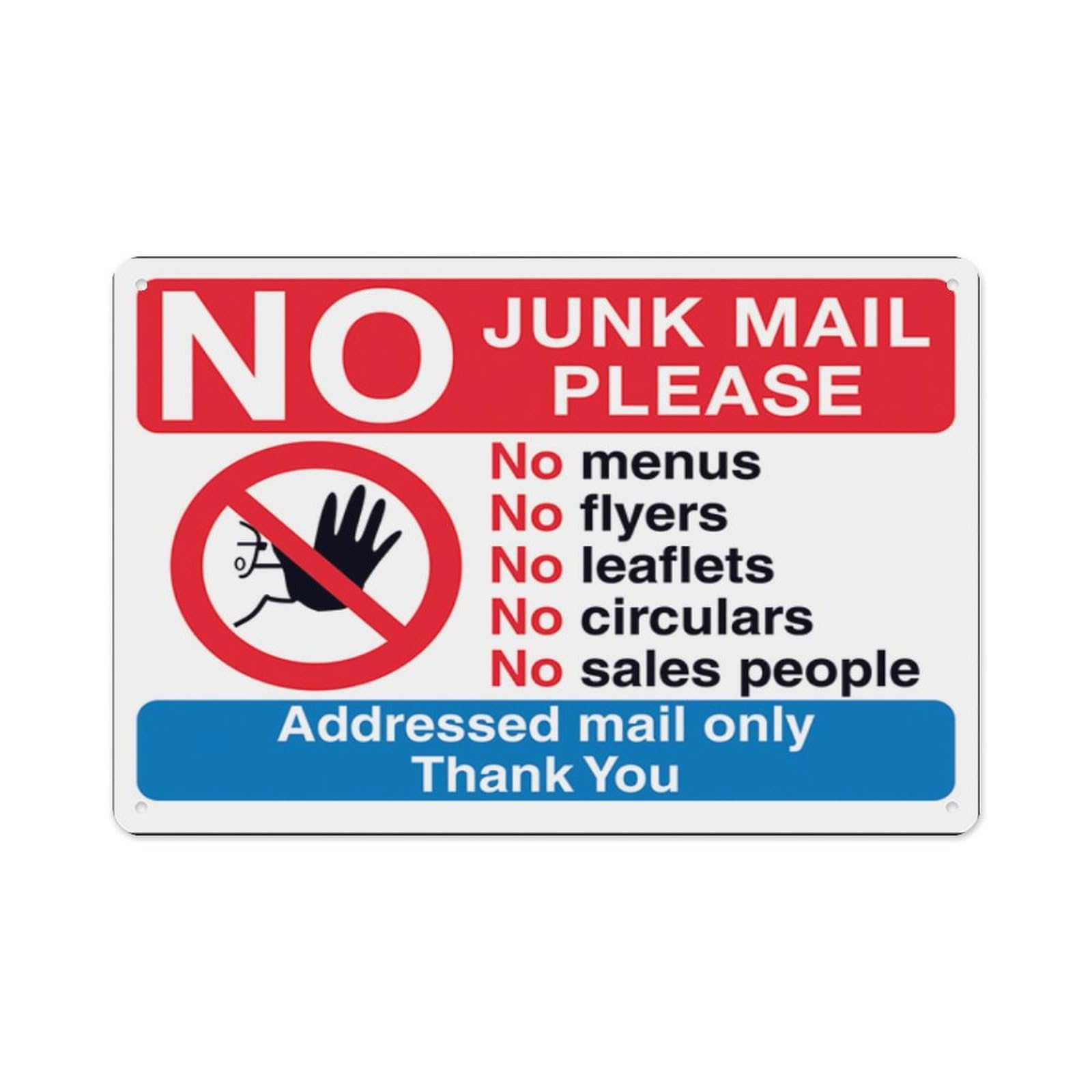 peiyeety No Access Symbol No Junk Mail Please, No Menus Aluminum Tin Warning Signs For Home Outdoor Garden 8X12 Inches