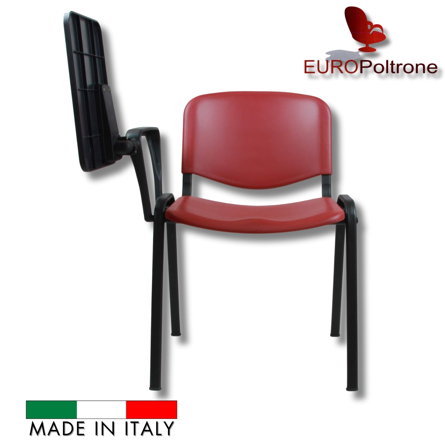 EUROPOLTRONE Kit 10 sedie Rosso ufficio con bracciolo tavoletta sala riunioni in polipropilene Telaio certificato CATAS (Rosso)