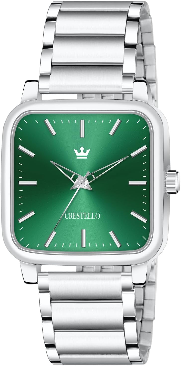CRESTELLO Stainless Steel Chain Analog Wrist Watch for Men (Silver/Green/Blue/Black Dial) | CR-GS034-CH