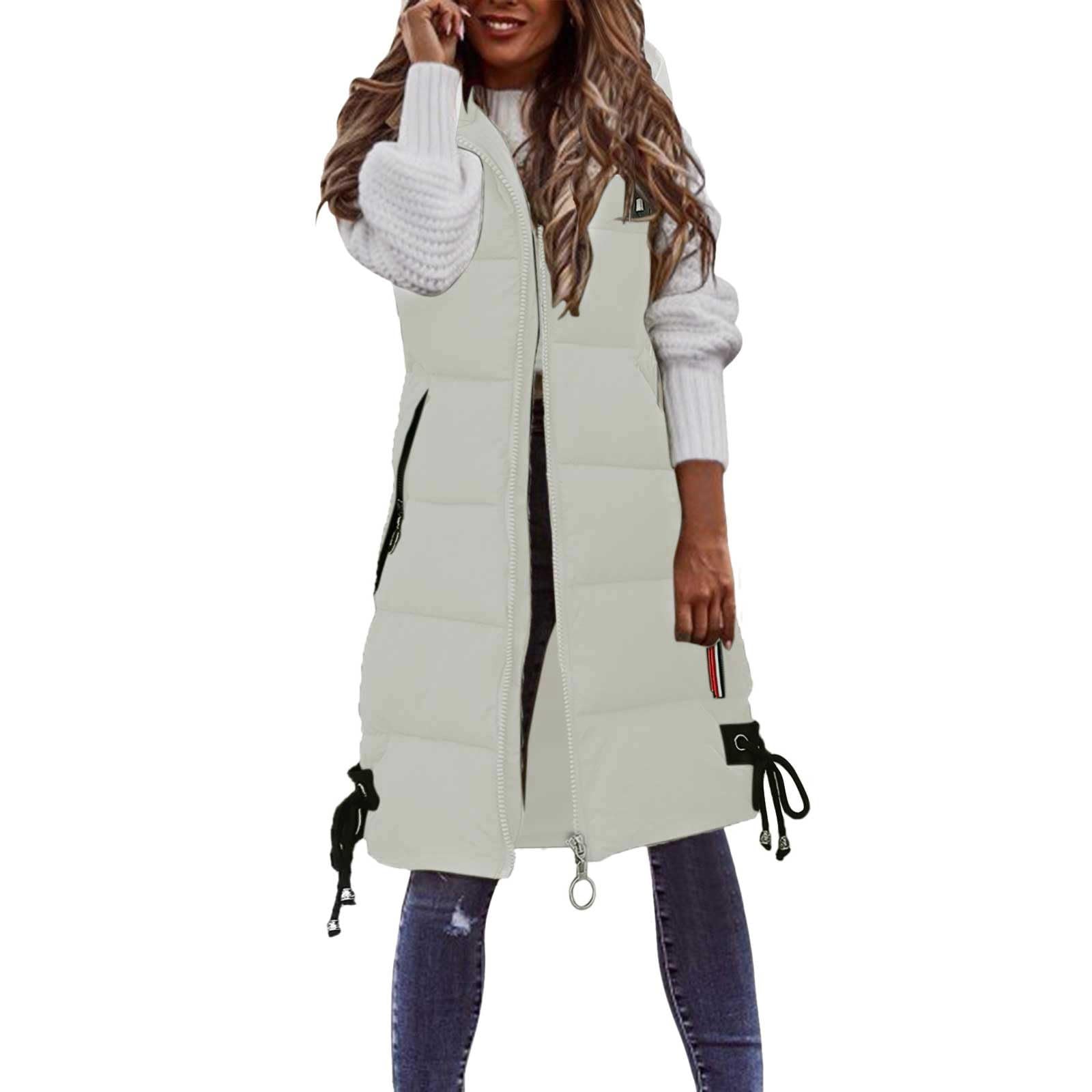 Daunenweste Damen Leicht Long Weste Damen Wattierte Stepp Übergangsjacke Reissverschluss Winddichte Wärmer Übergroße Steppmantel Übergangsjacke für Winter Outdoor